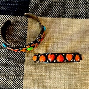 An Aaron Toadiena coral heart sterling cuff bracelet